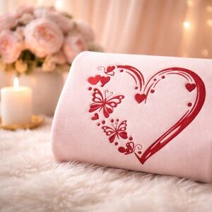 Gildan Pink Sweatshirt with Red Heart and Butterfly Design